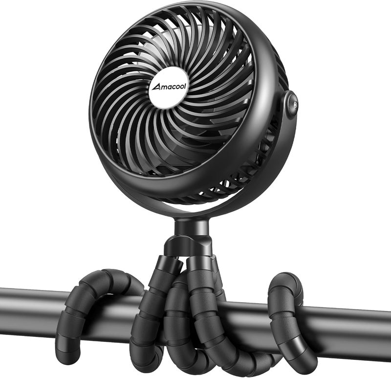 AMACOOL Baby Stroller Fan - 5000mAh Rechargeable, 3-Speed, Strong Yet Quiet, 360°Rotate Portable Clip on Fan for Travel, Car Seat, Crib, Bike, Treadmill, Beach Vacation Essentials - Image 1